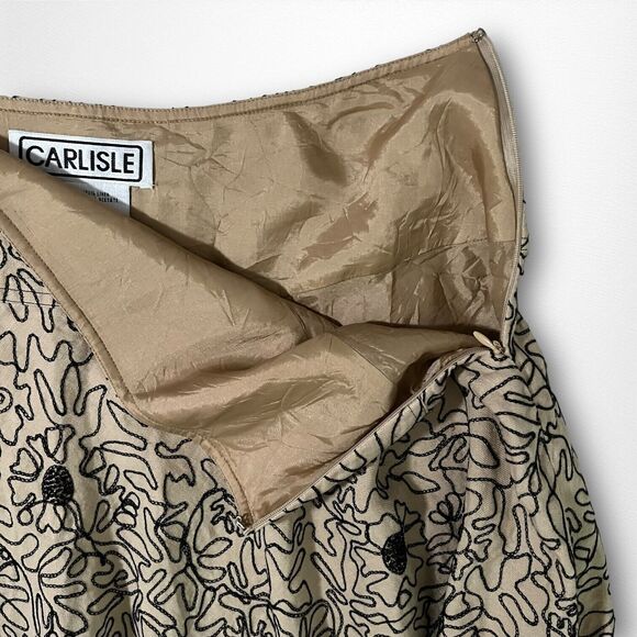 Vintage Carlisle Embroidered Line Art Linen A Line Beige Midi Skirt Size 14 - Picture 7 of 11